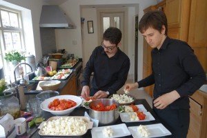 Waiting staff for wedding reception at home. DIY wedding